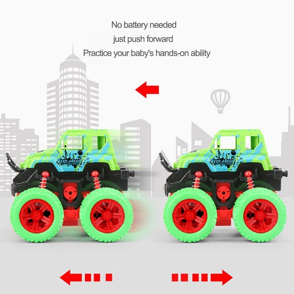Monster Truck Toys for Kids Friction Powered Monster Truck Car Toy for Baby Push & Go Toys 4wd Monster Truck Combo Set for Boys & Girls red & Green (Pack of 2 Piece Random Color),car - Image 4